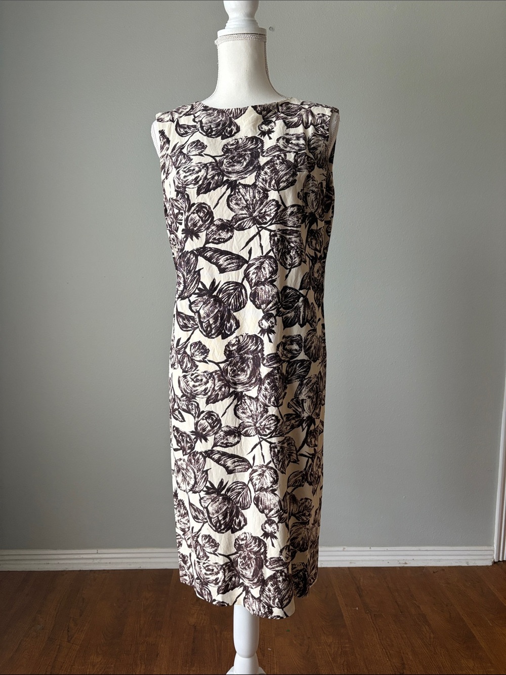 VINTAGE | Timeless Ivory Dress with Chocolate Brown Floral Print